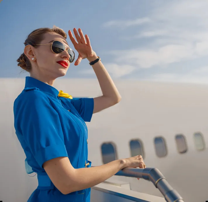 Flight attendant in plane cabin photo