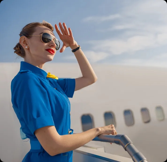 Flight attendant in plane cabin photo