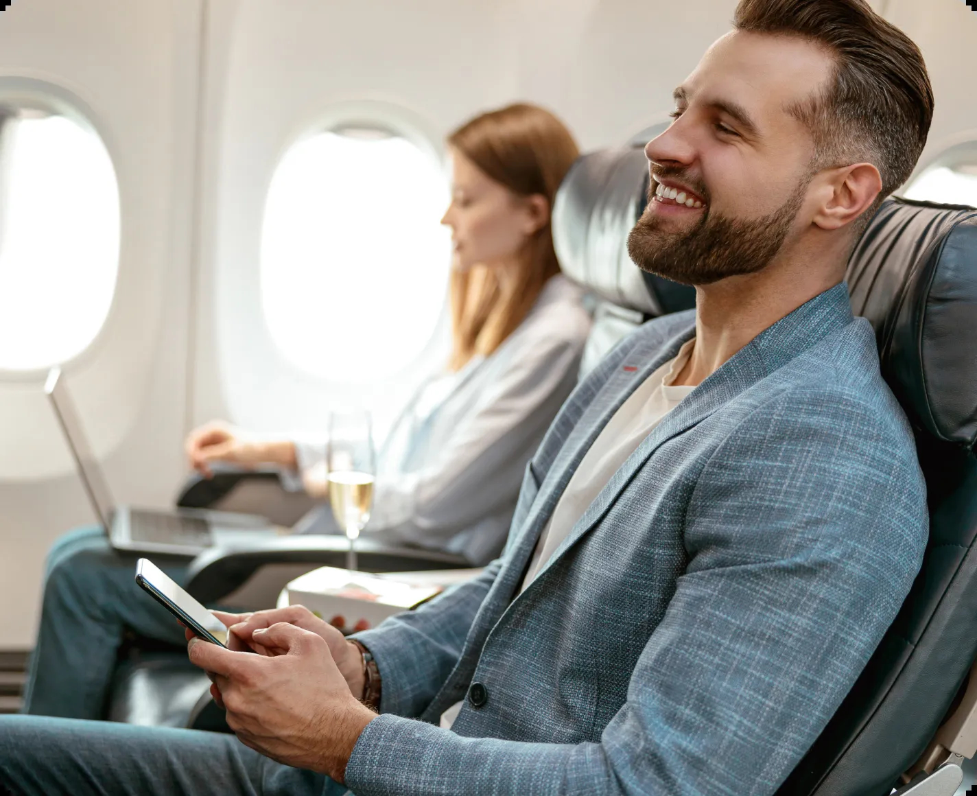 Man sitting on a plane seat photo